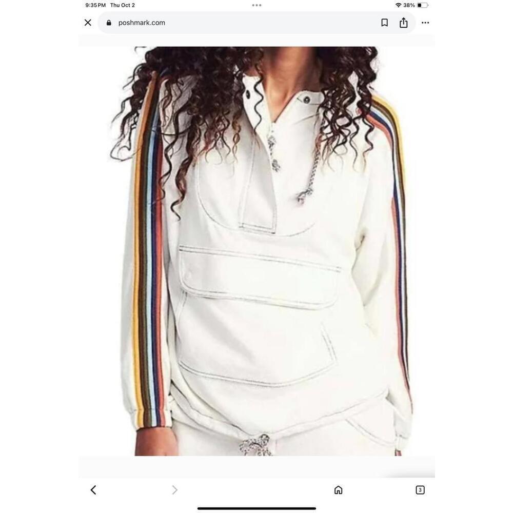 Faherty white/rainbow trim Fleming hoodie drawstring bottom sz Xl